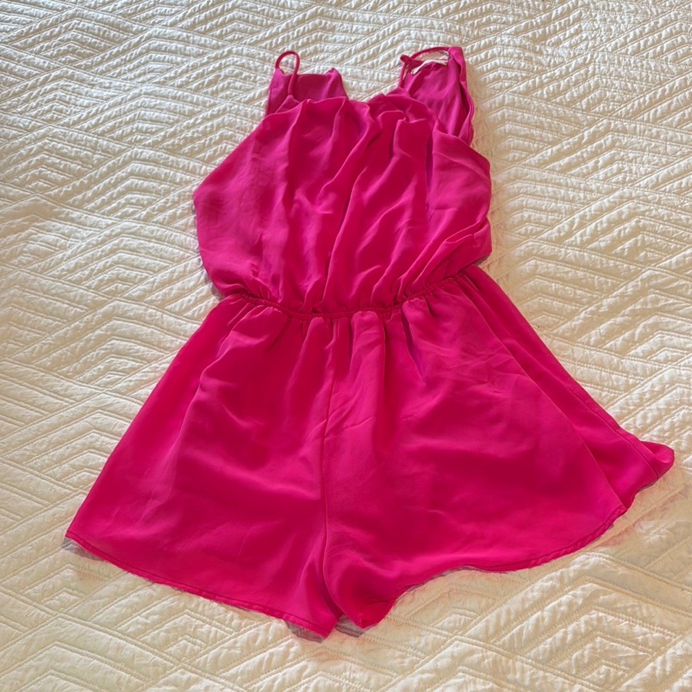 Vibrant Pink Sleeveless Romper with Cinched Waist